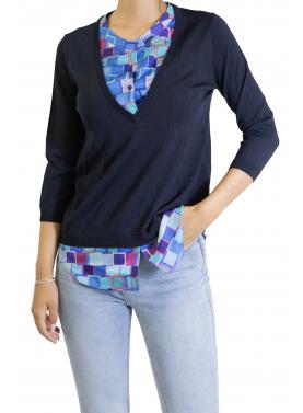 maglia con camicia a fantasia quadri